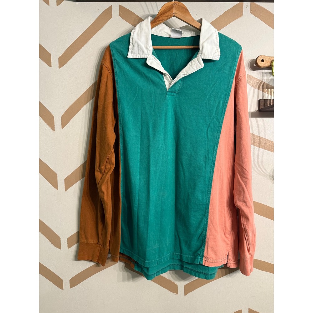 Urban Outfitters Rugby Shirt Mens Large‎ Multi Colorblock Long Sleeve Polo
